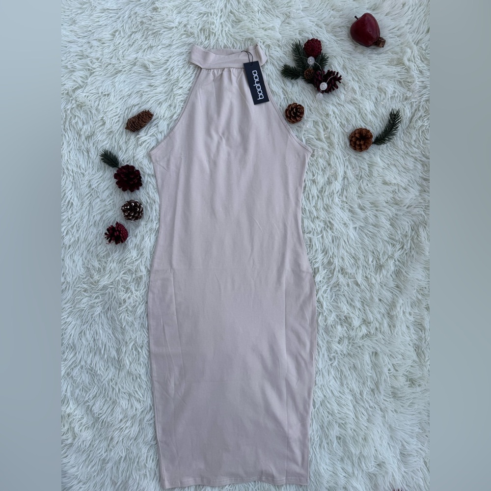 Boohoo cream-colored dress”